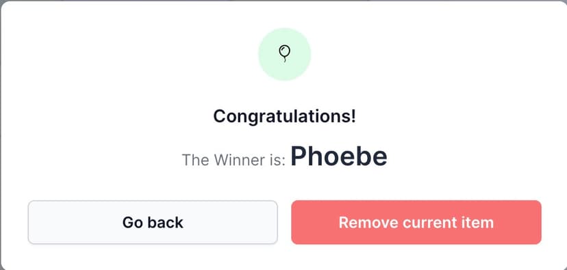 A winner screen from choice wheel